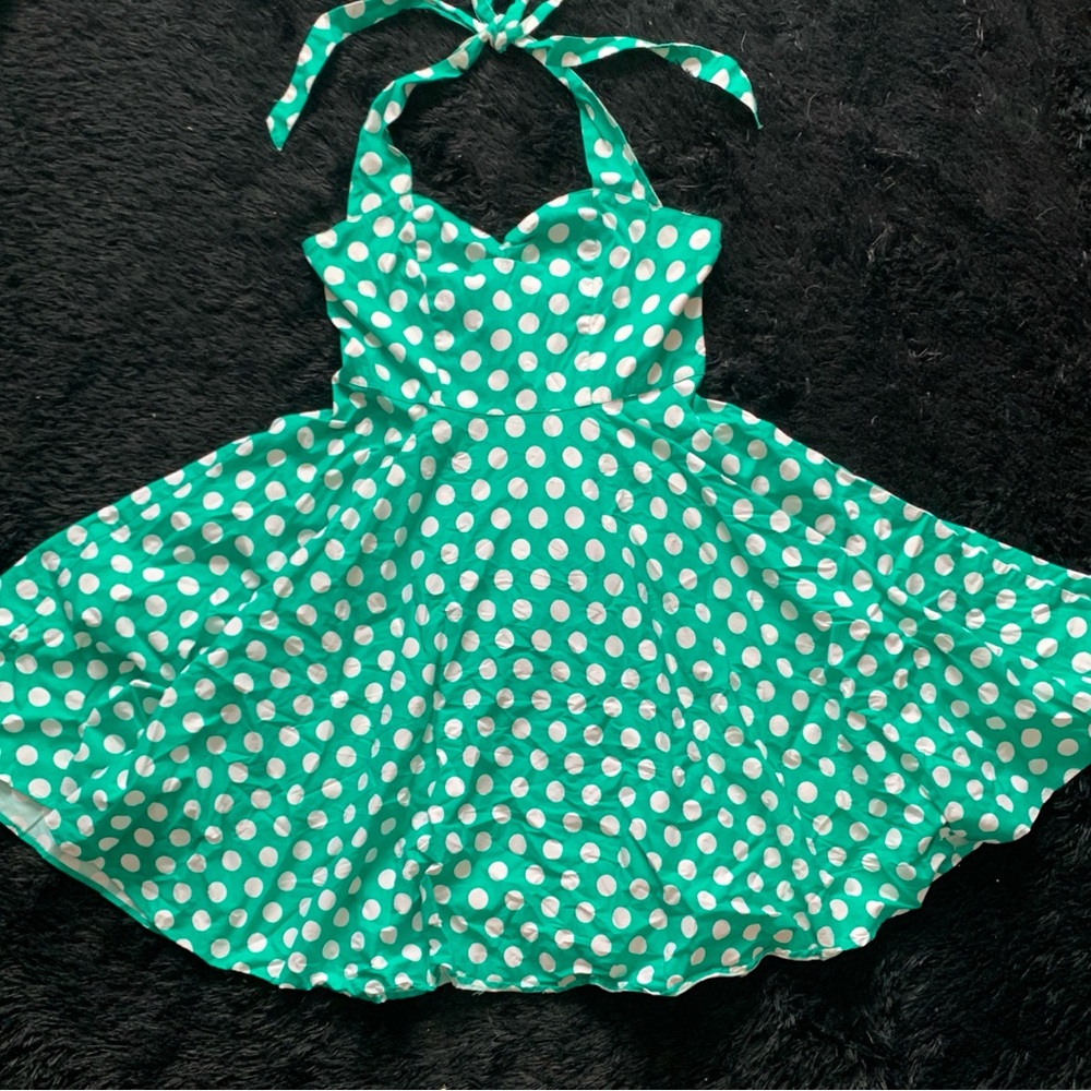 Hell Bunny Teal Polka Dot Halter Dress